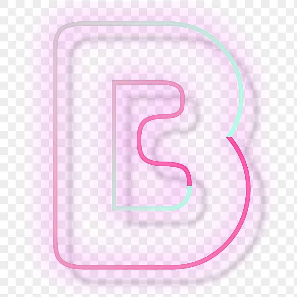Pink neon glow letter B png font typography