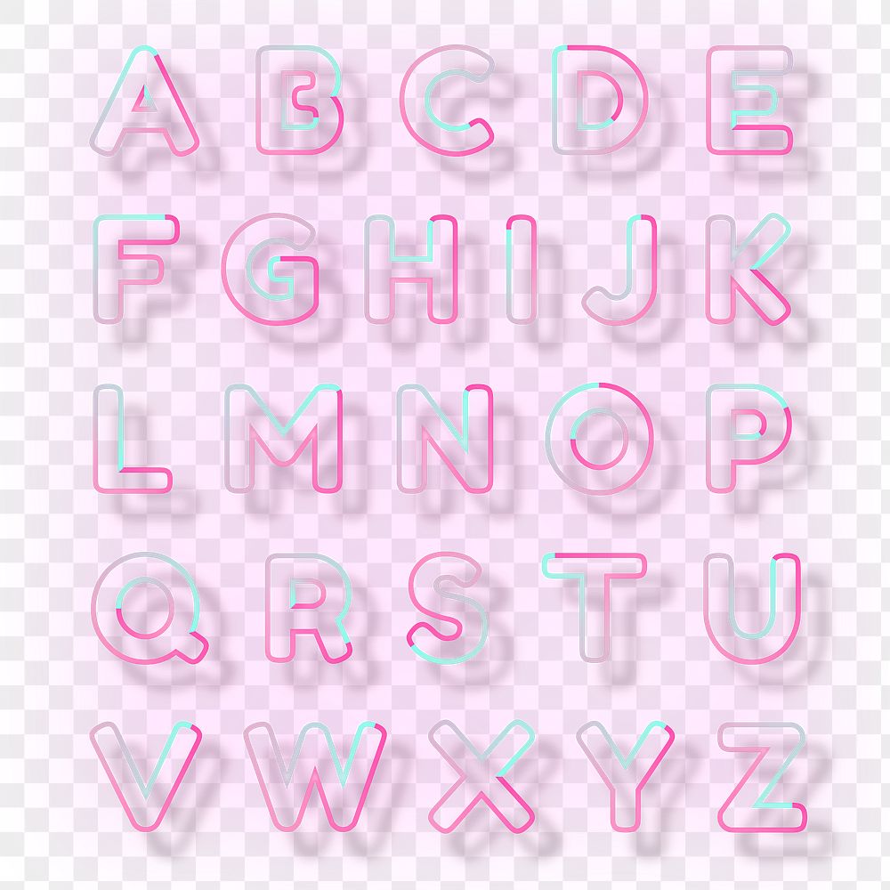 Pink neon font png alphabet typography word art