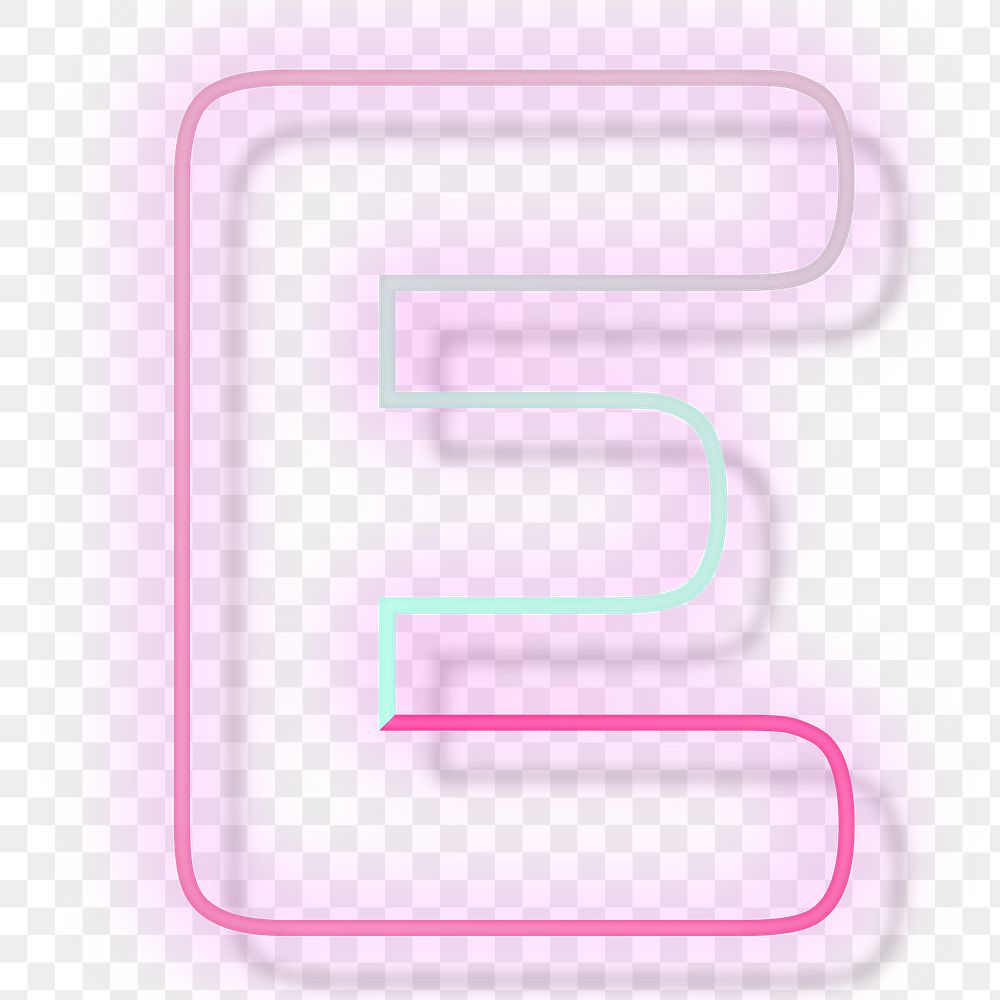 Pink neon glow letter E png font typography