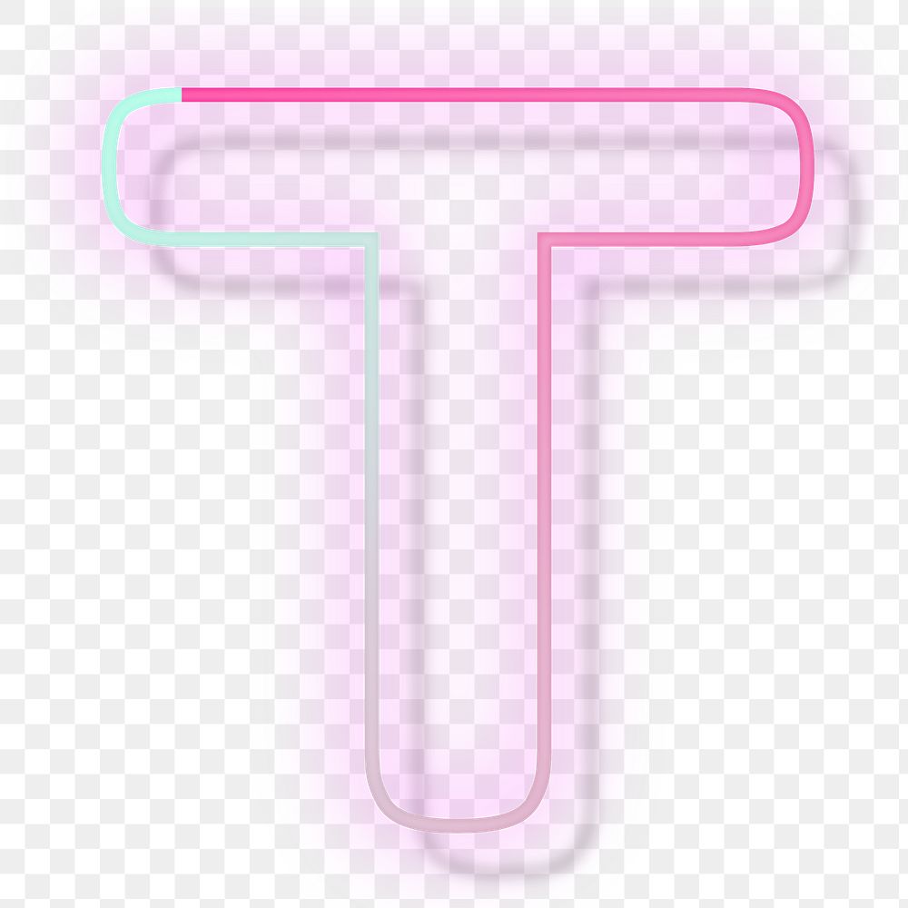 Pink neon glow letter T png font typography