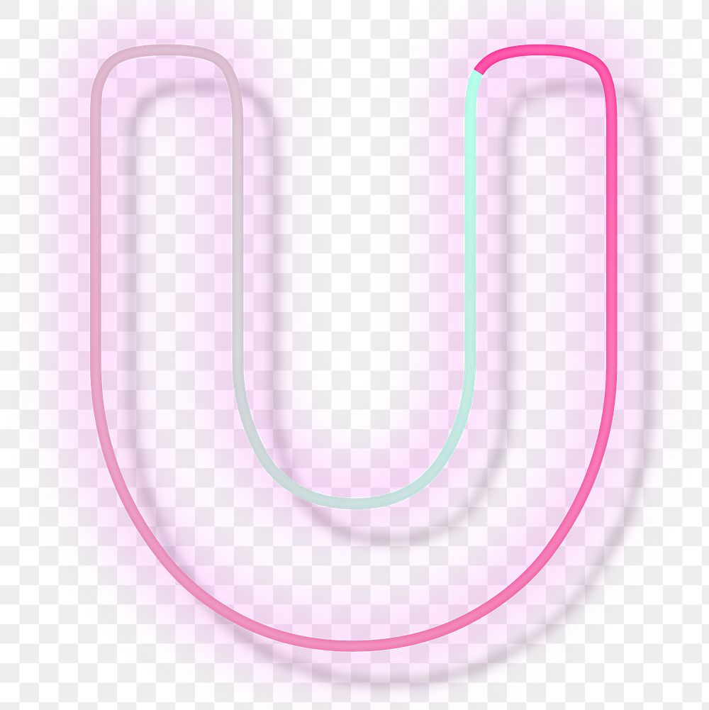 Pink neon glow letter U png font typography