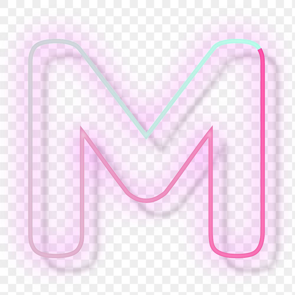 Pink neon glow letter M png font typography