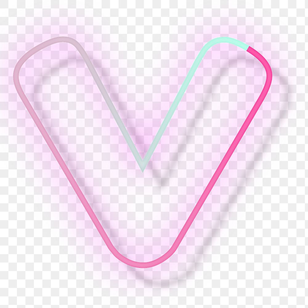 Pink neon LED letter v font typography png