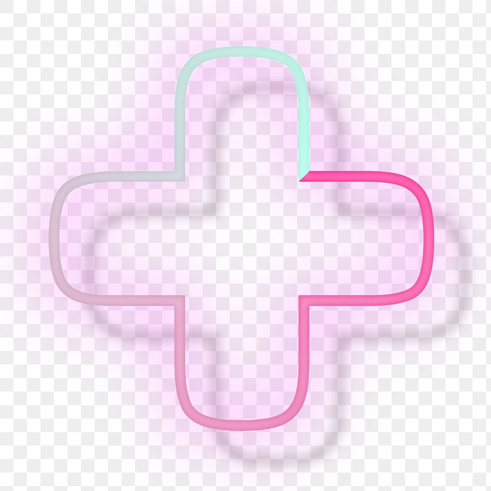 Pink neon glow plus sign png font typography