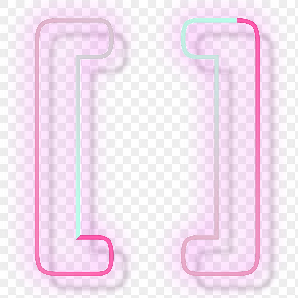 Png glowing neon light square brackets symbol