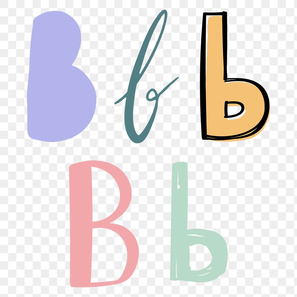 B letter png doodle alphabet typography set