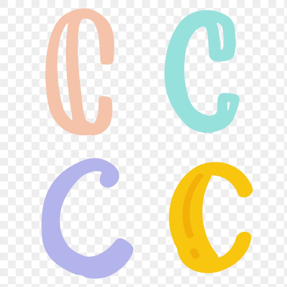 C letter png doodle alphabet typography set