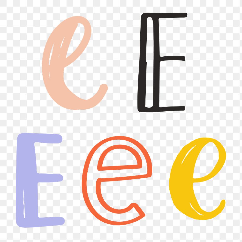 E letter png doodle alphabet typography set