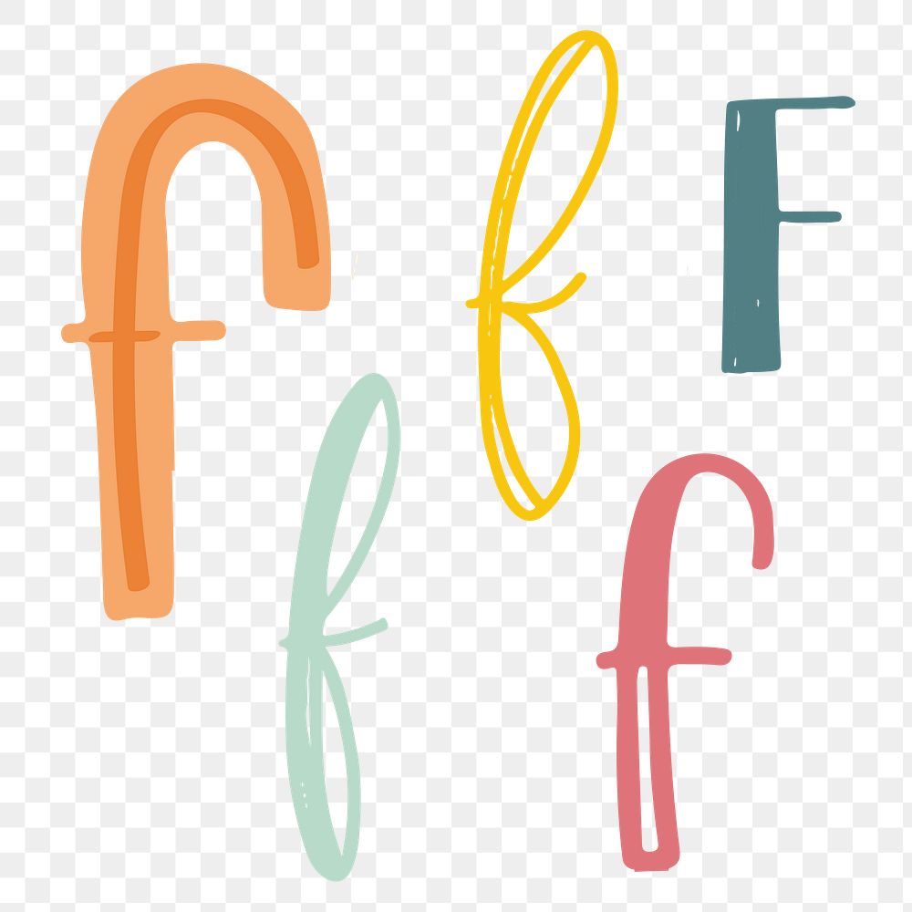 F letter png doodle alphabet typography set