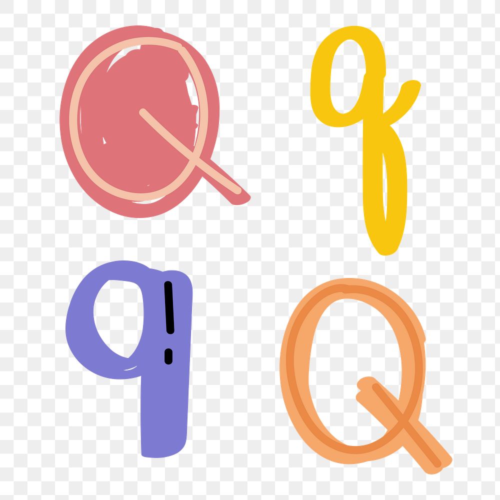 Letter Q png doodle typography font set