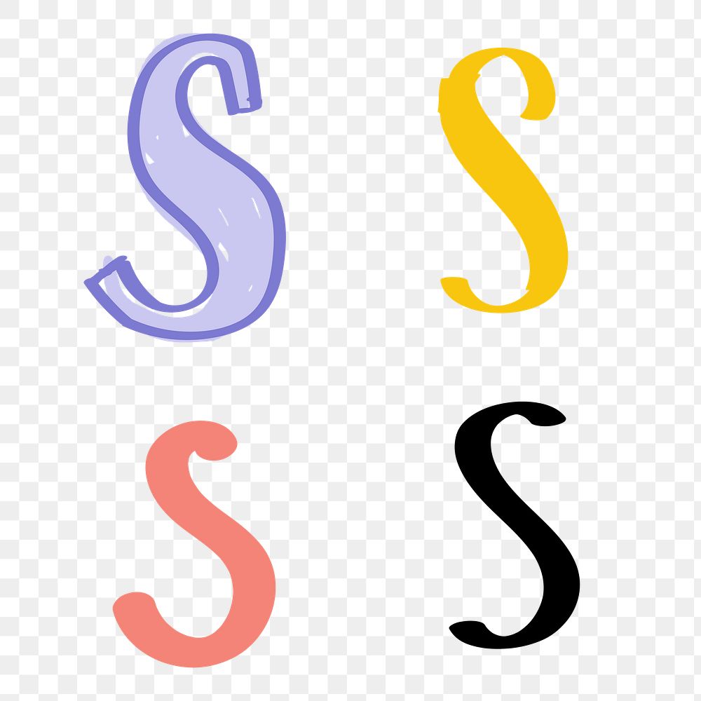 S letter png doodle font typography set