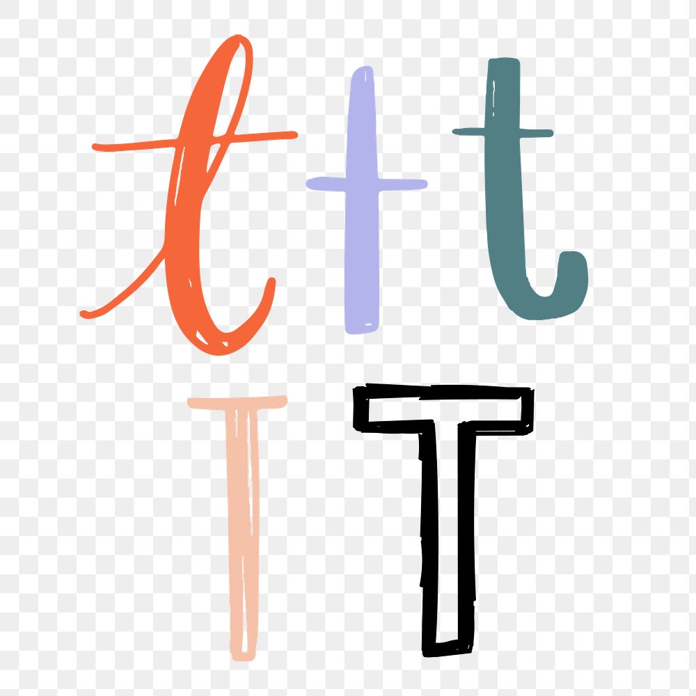 T letter png doodle alphabet typography set