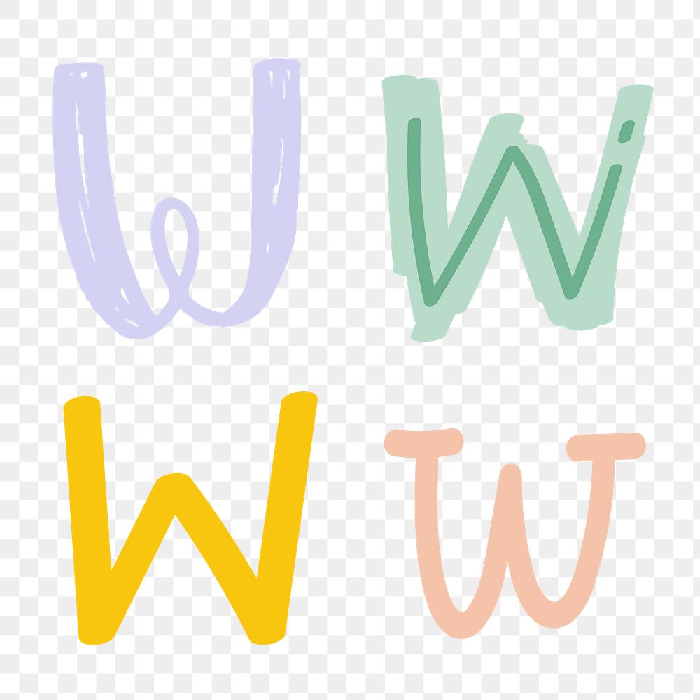 W letter png doodle alphabet typography set