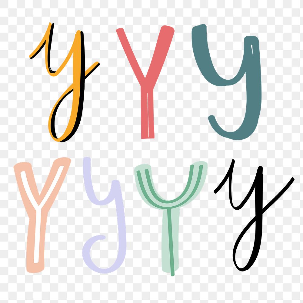 Y letter png doodle alphabet typography set