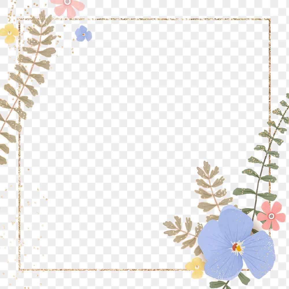Golden square frame with flower png frame design