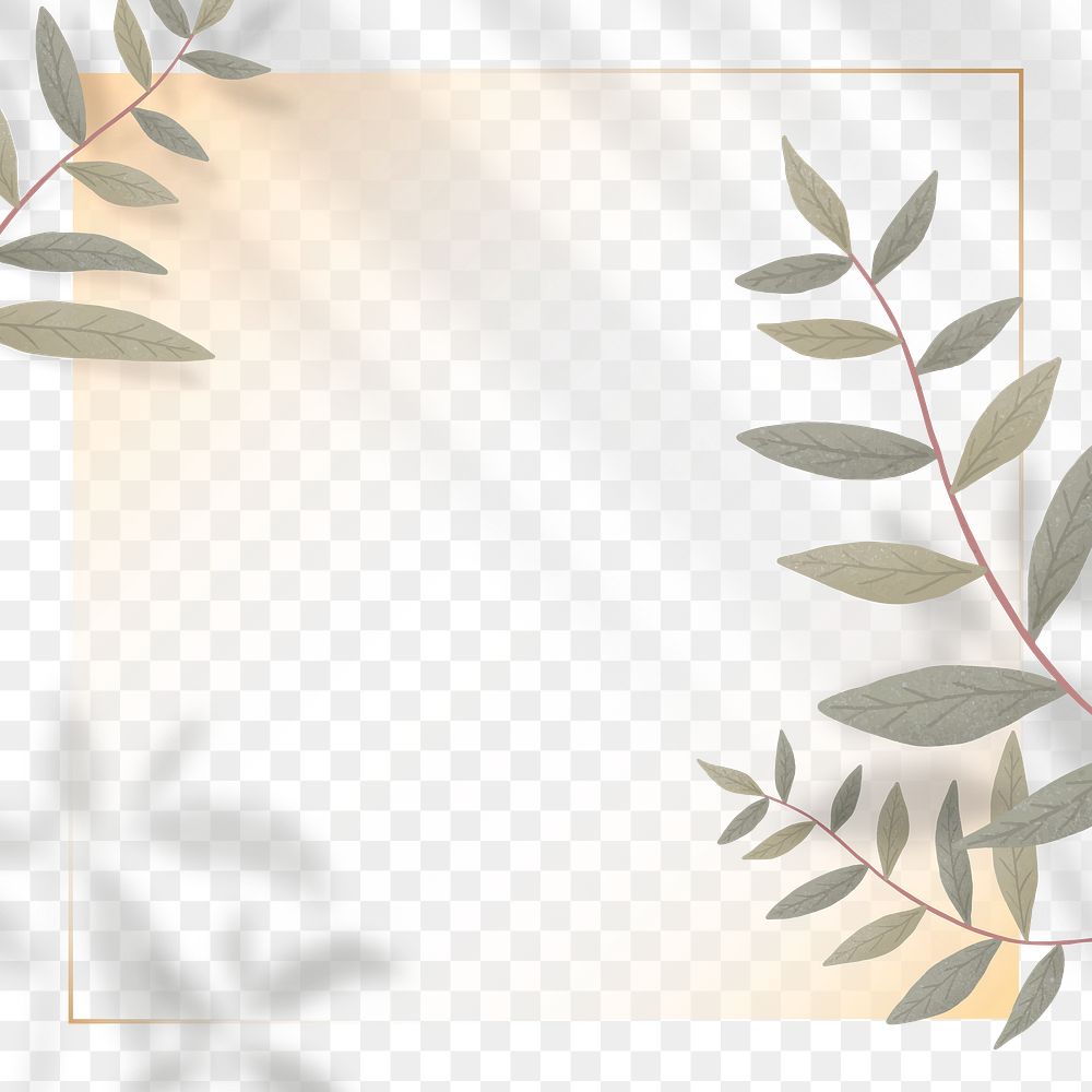 Tropical leaves and shadow png frame on yellow background