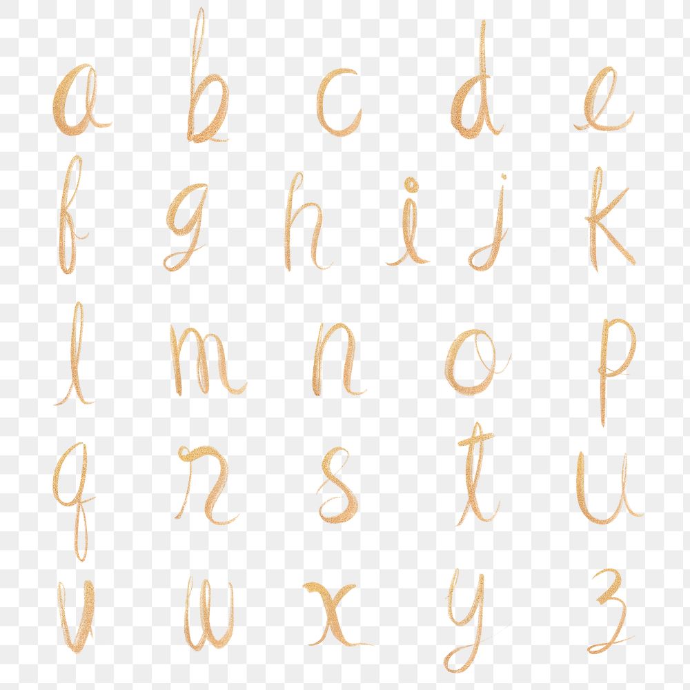 Golden cursive alphabet png set typography font