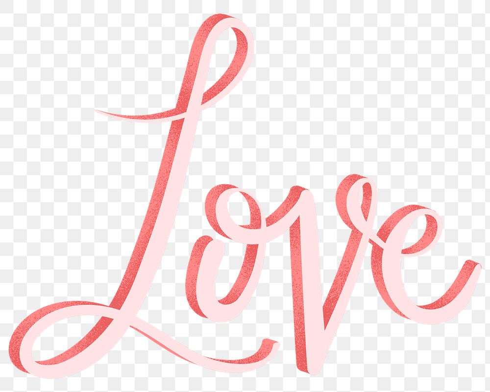 Png love word calligraphy peach pink typography