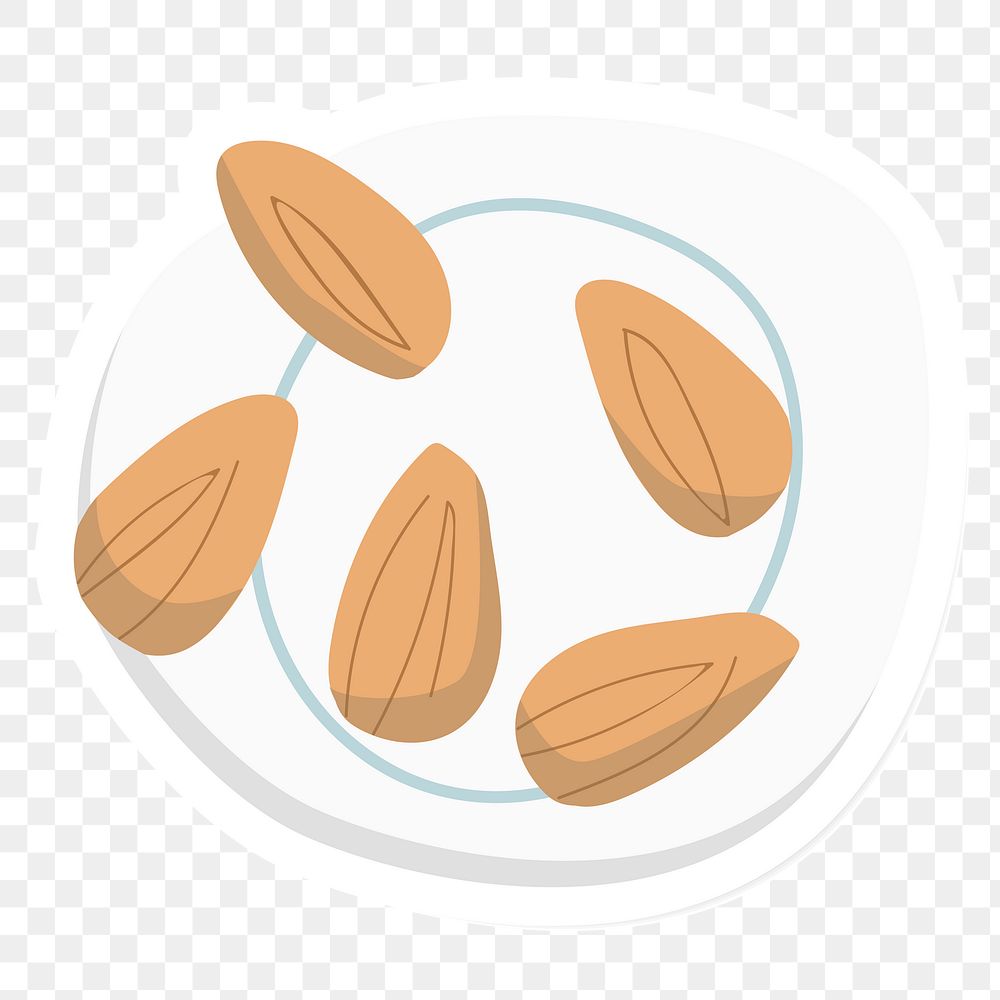 Fresh almonds on plate sticker transparent png