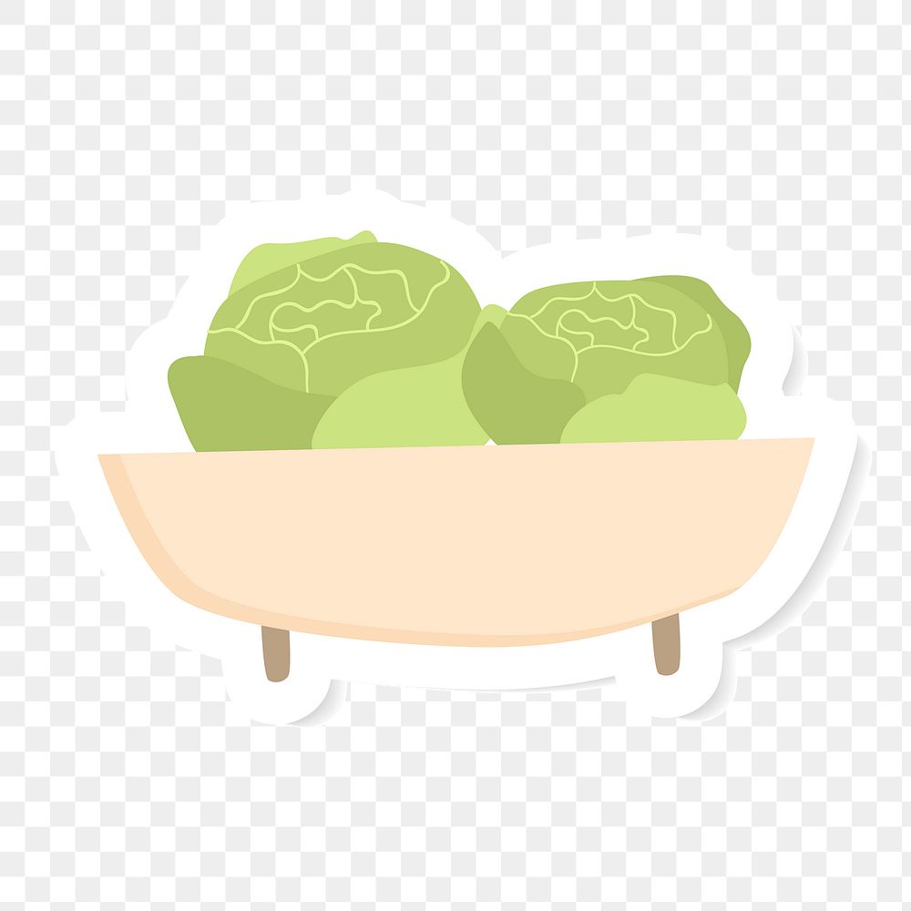 Bowl with organic green cabbages sticker transparent png