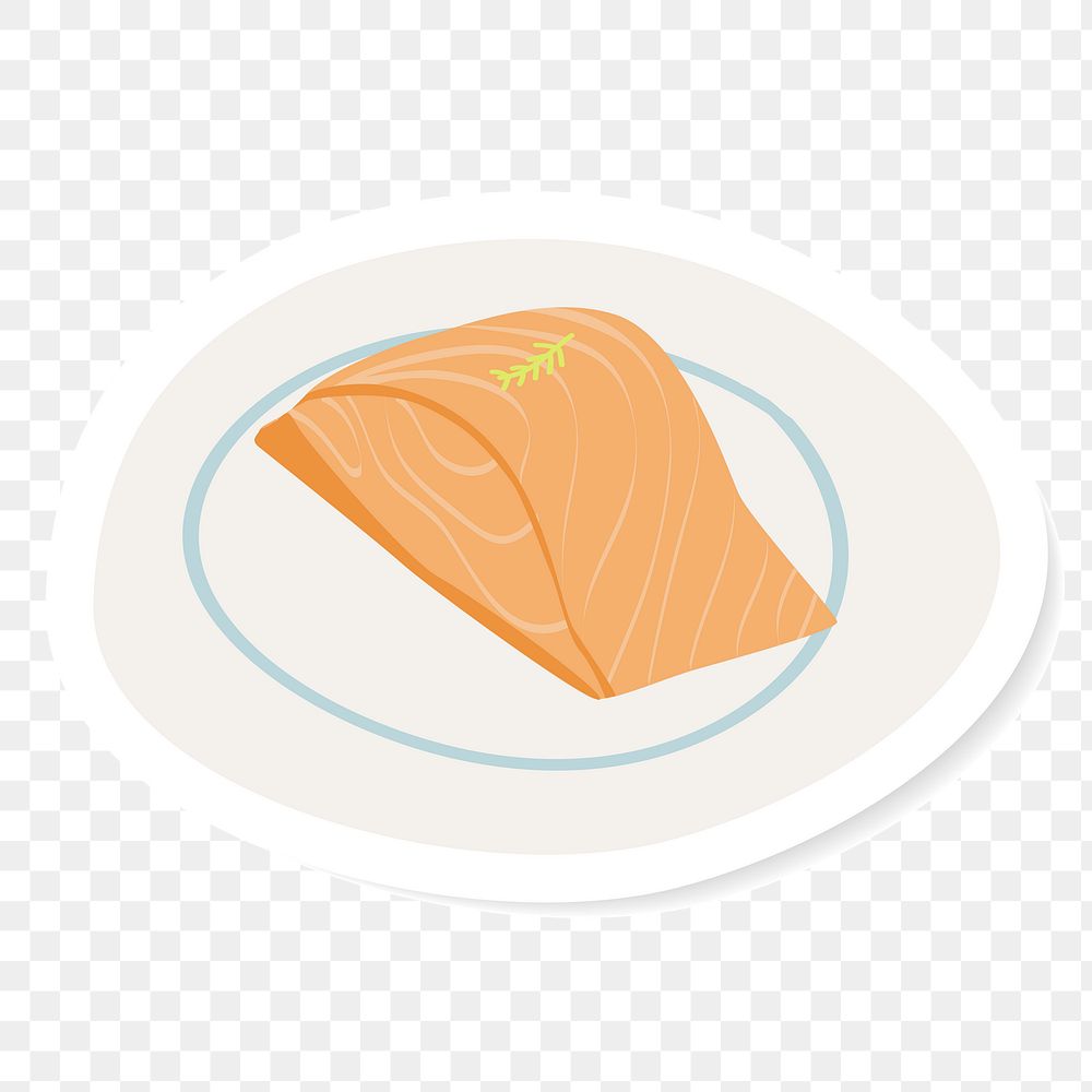 Fresh raw salmon on plate sticker transparent png