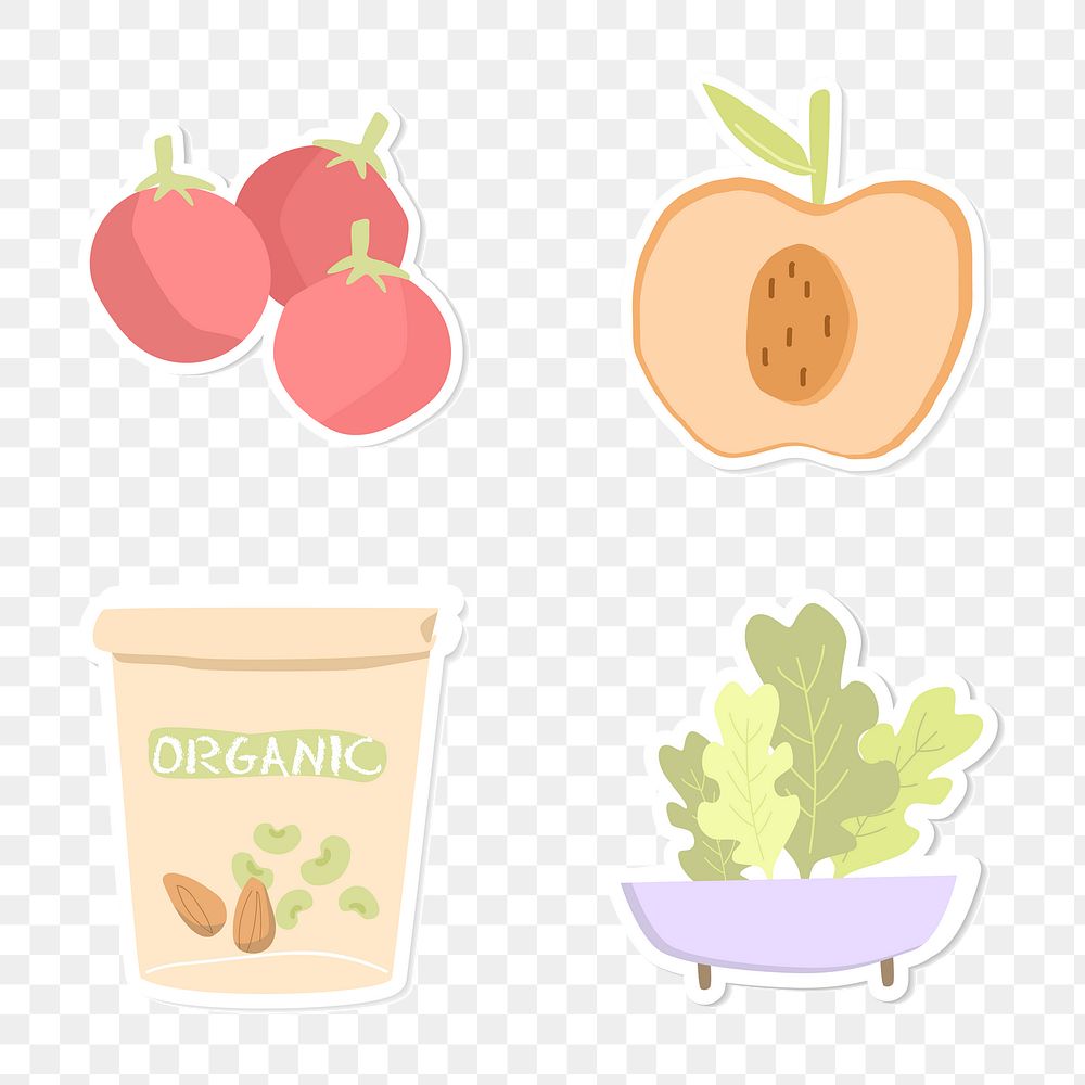 Organic food sticker collection transparent png