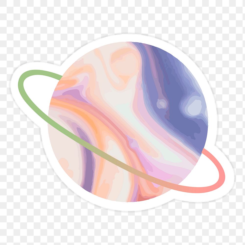 Cute planet with a ring system on transparent background