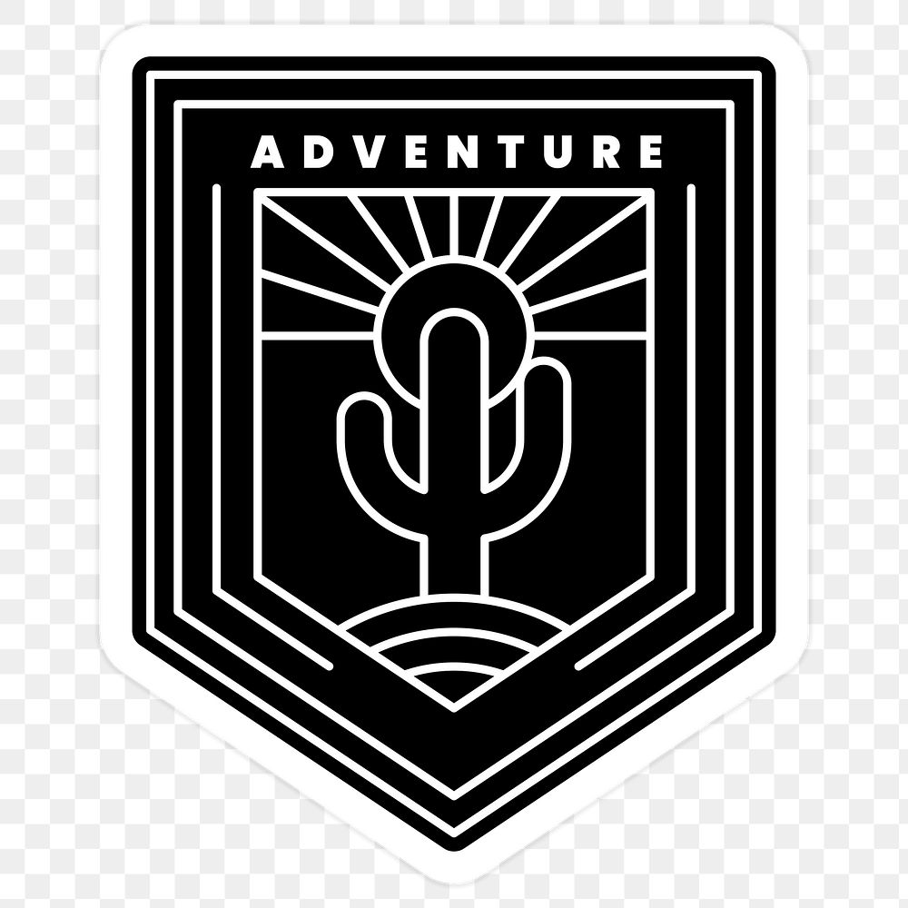 Black and white adventure badge transparent png