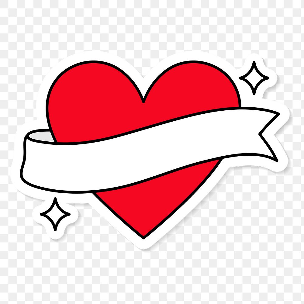 Red heart with a banner transparent png