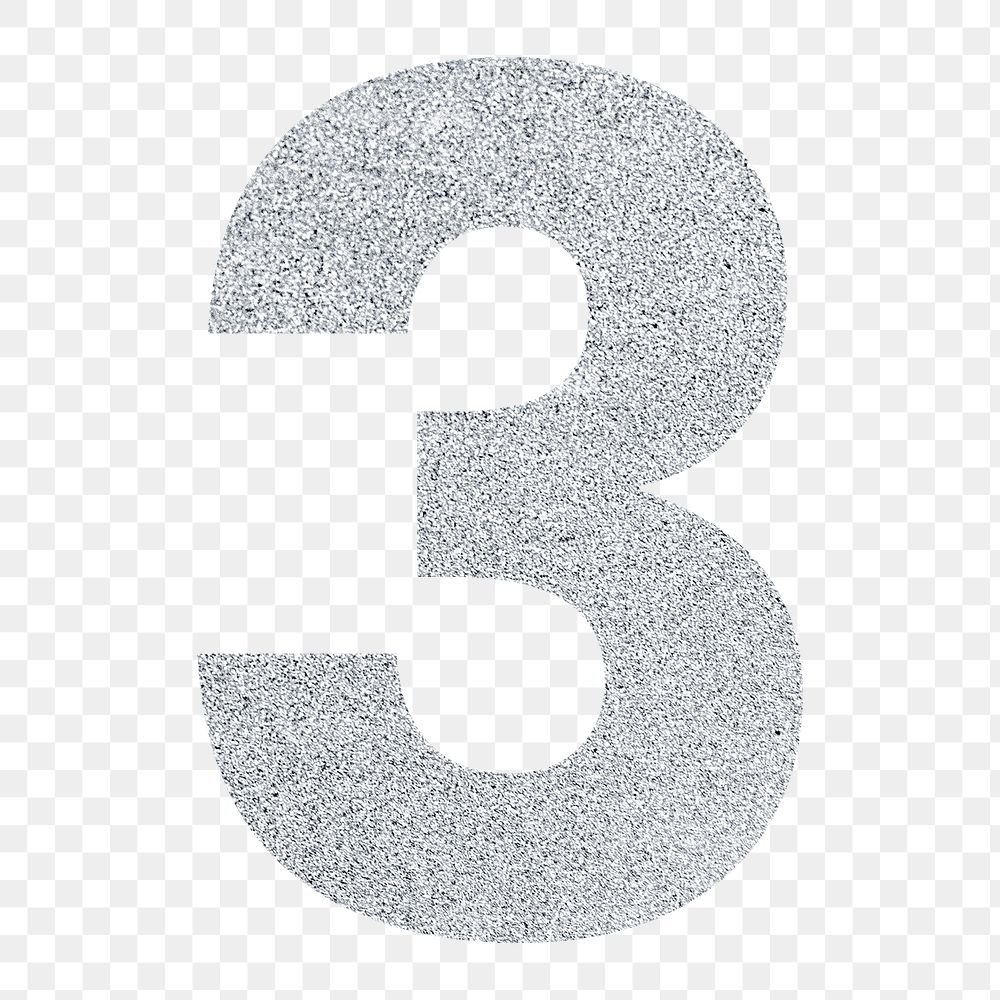 Glitter metallic number 3 typography transparent png
