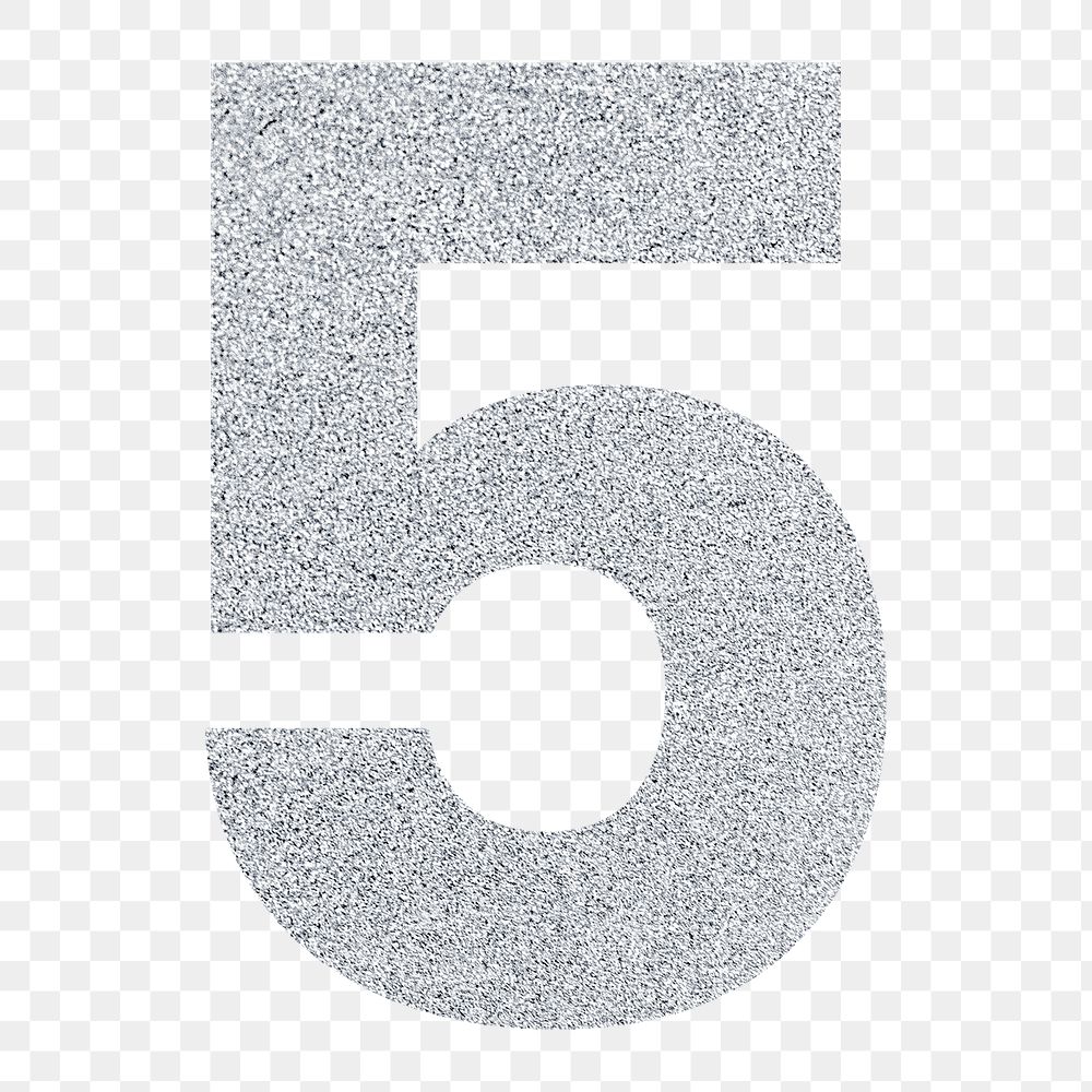 Glitter metallic number 5 typography transparent png