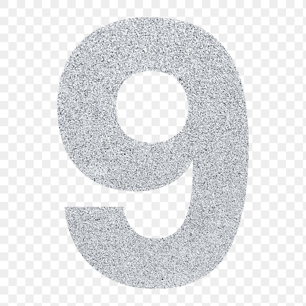 Glitter metallic number 9 typography transparent png