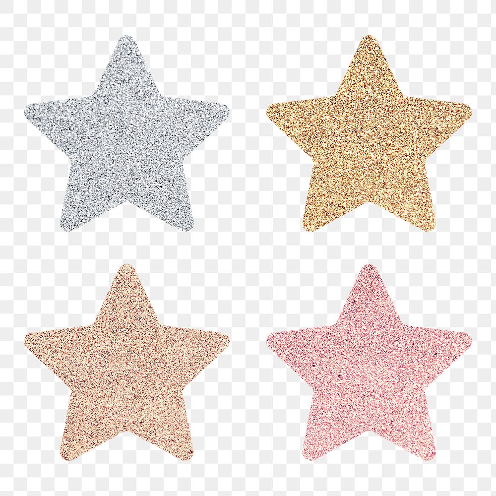 Glitter star sticker set transparent png