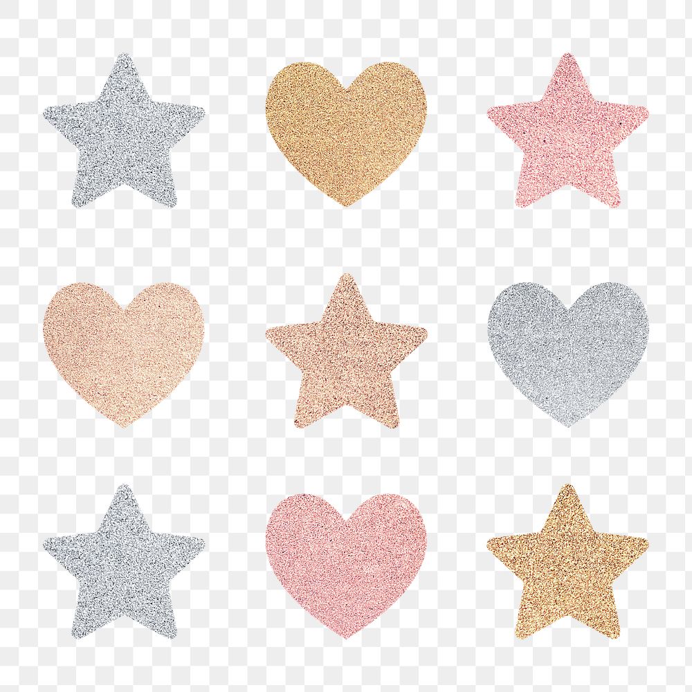 Heart, star png sticker, glittery design, transparent background