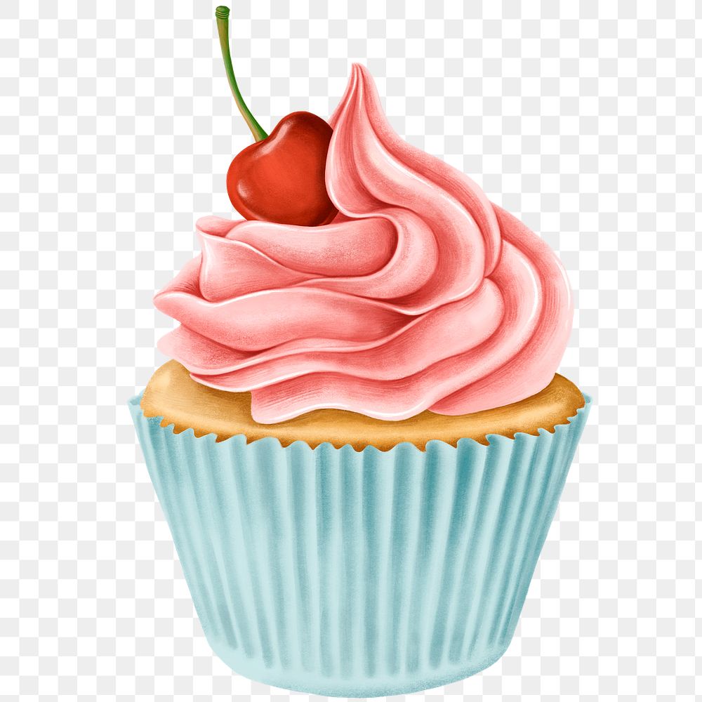 Hand drawn cherry cupcake transparent png