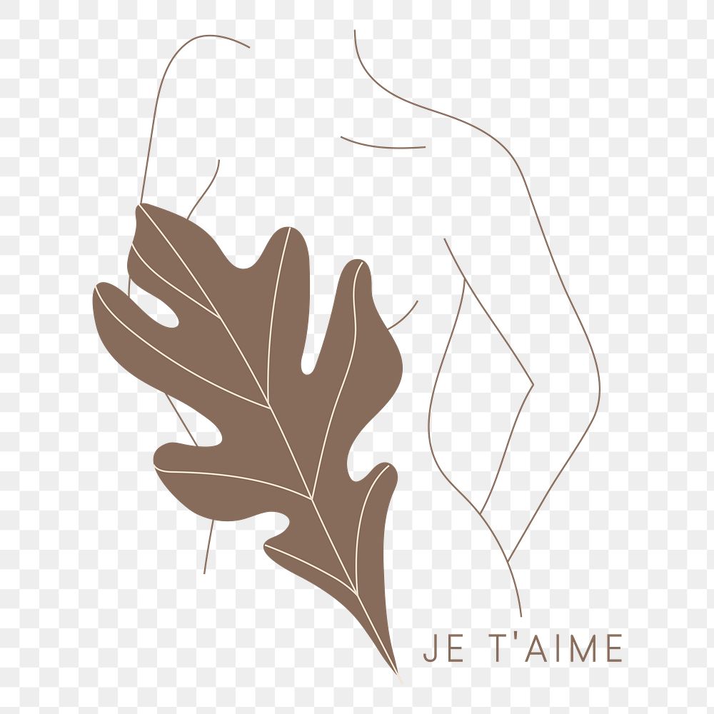 Woman body line art with Je t'aime word transparent png