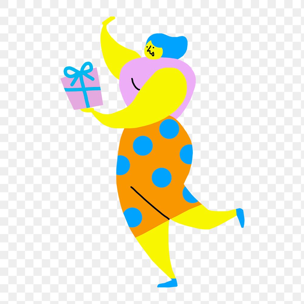 Female character surprising with a present design element transparent png