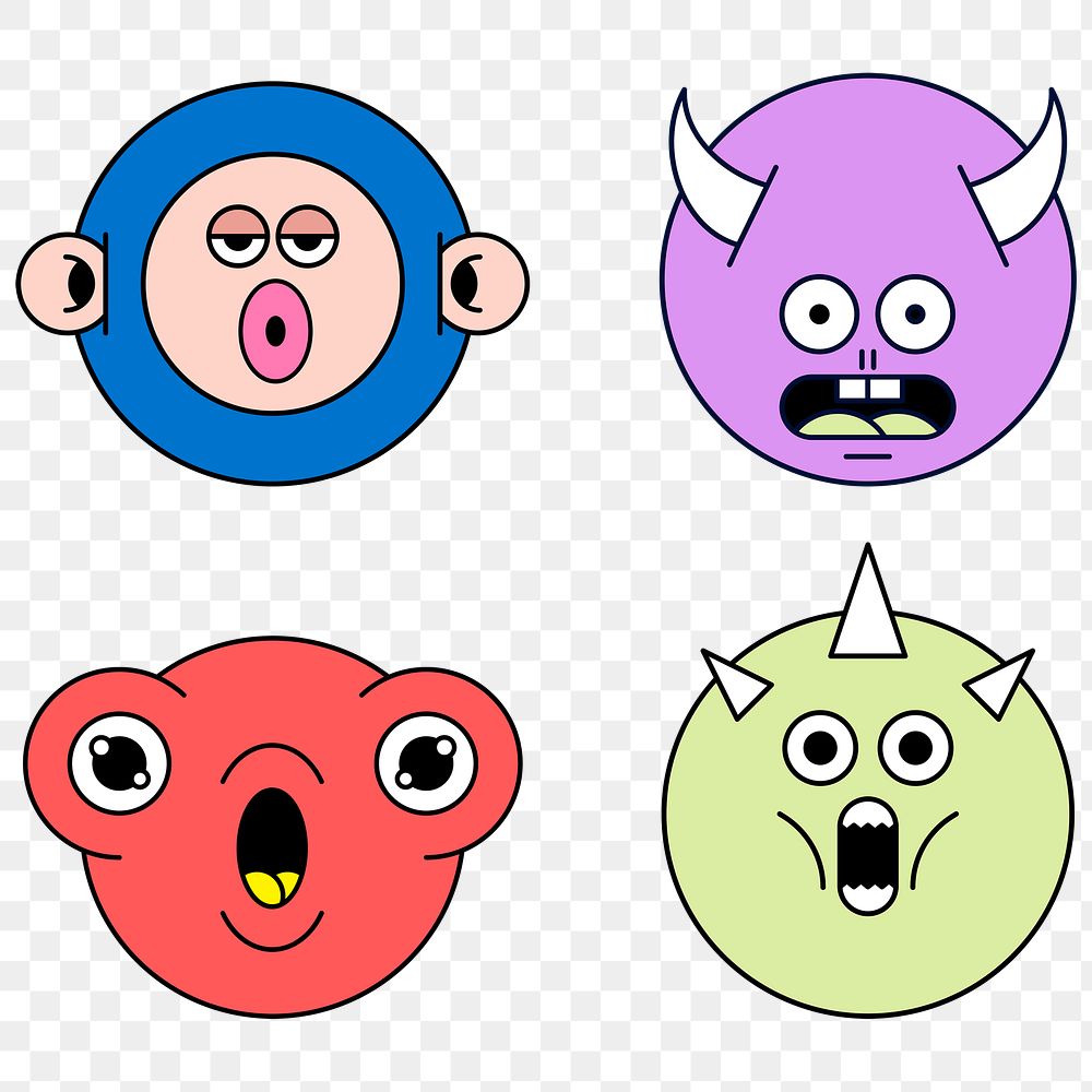 Mixed funky monster emoji stickers set transparent png