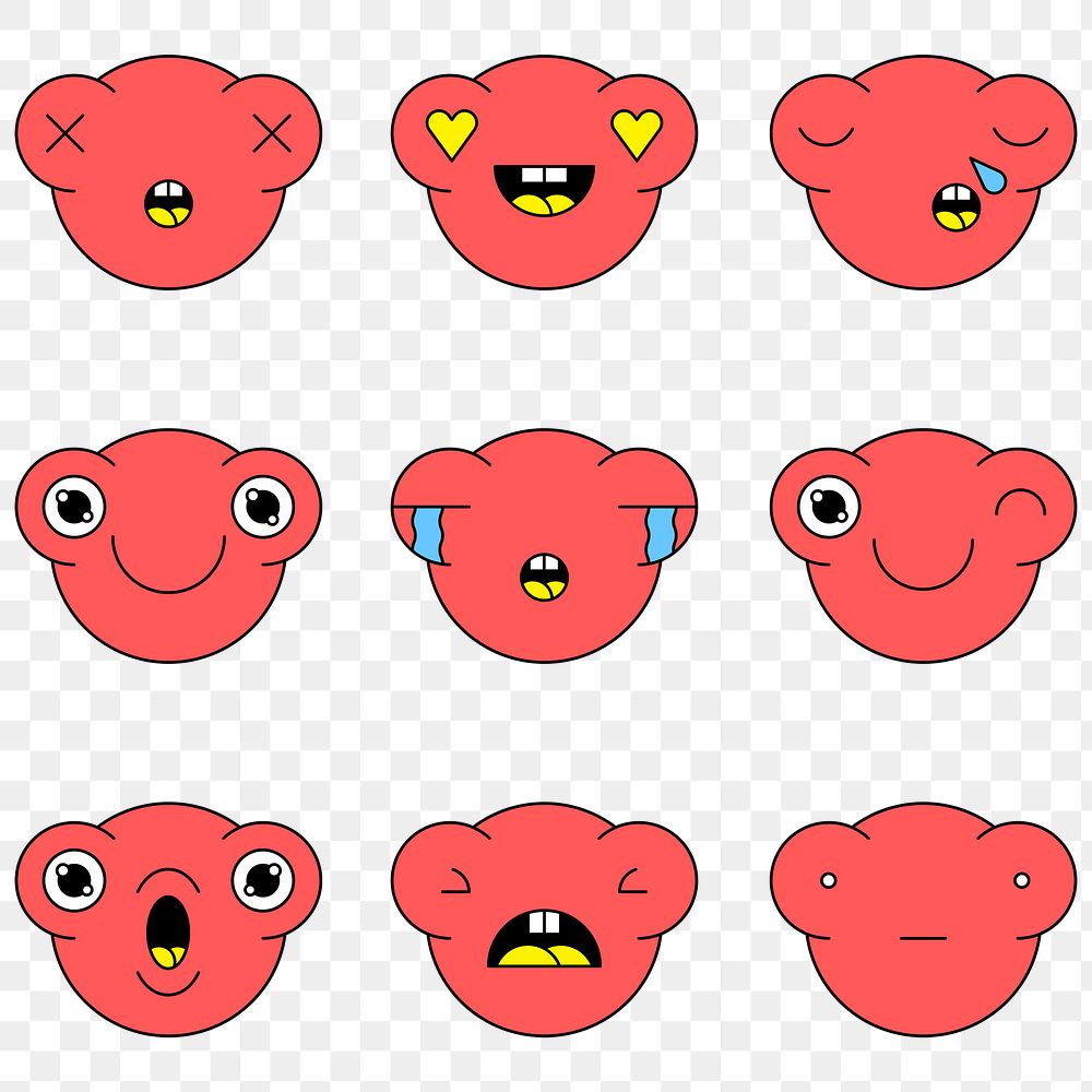 Red monster frog emoticon sticker set transparent png
