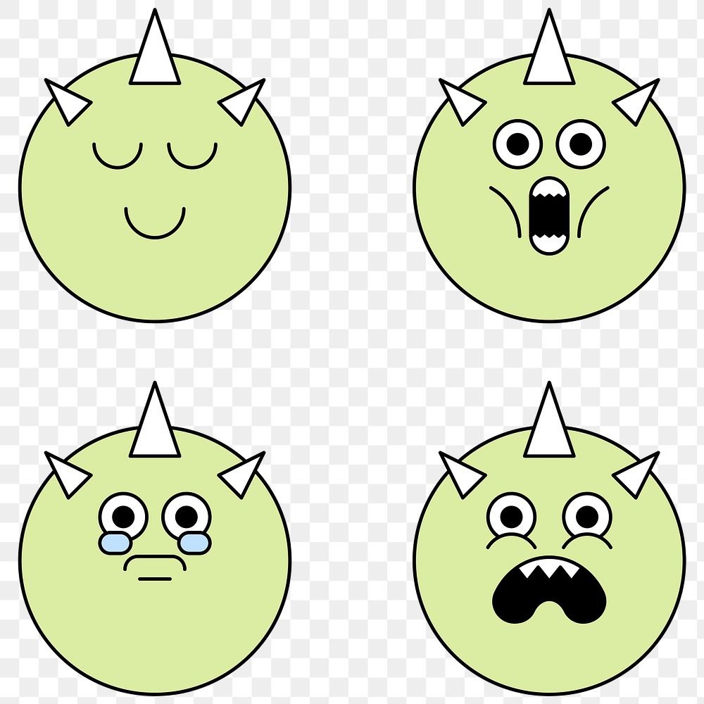 Funky horned monster emoji sticker set transparent png