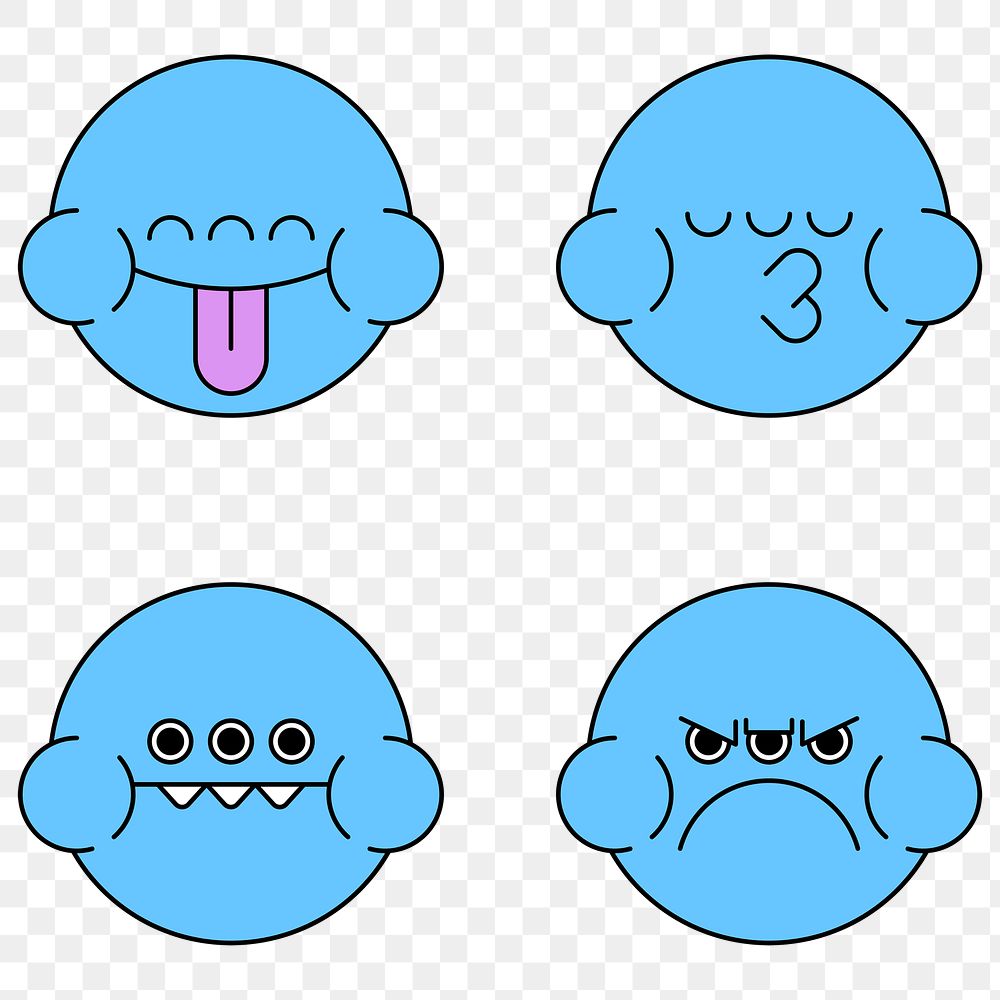 Blue monster frog emoji sticker set transparent png