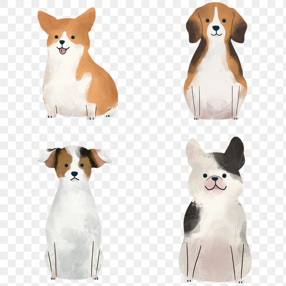 Friendly dog watercolor painting collection transparent png