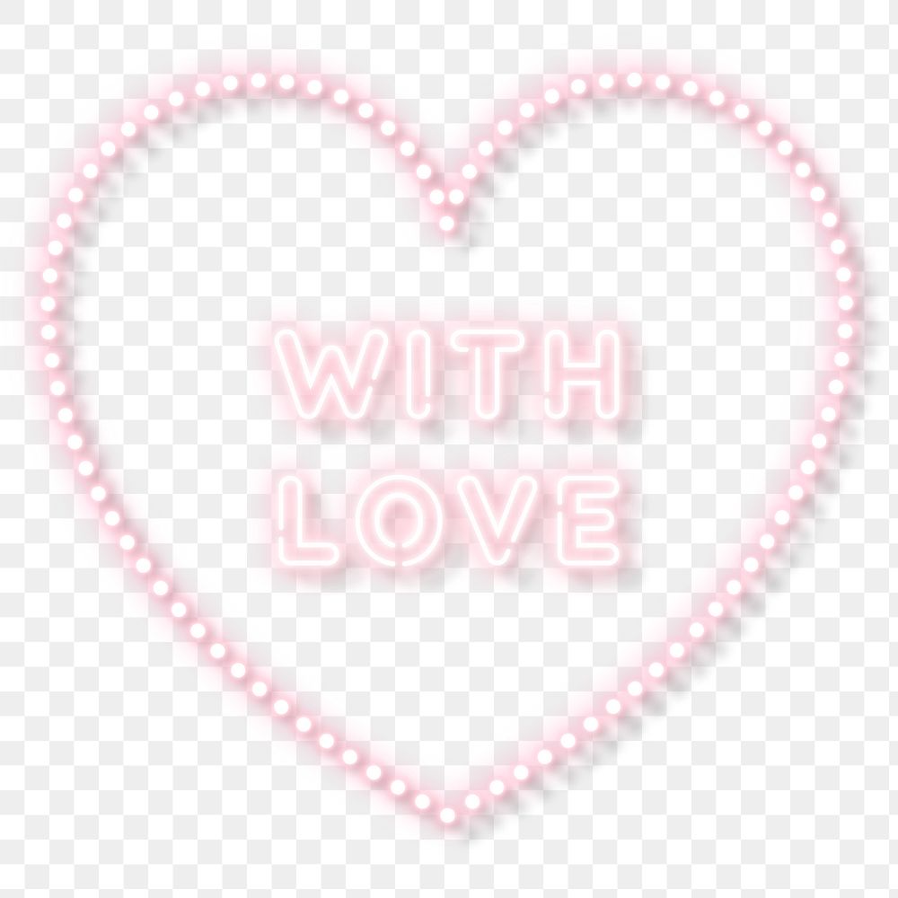 Pink with love neon word in a heart transparent png