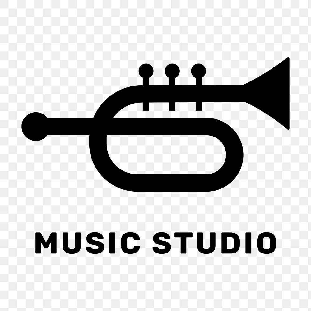 Trumpet png logo flat design with music studio text in black