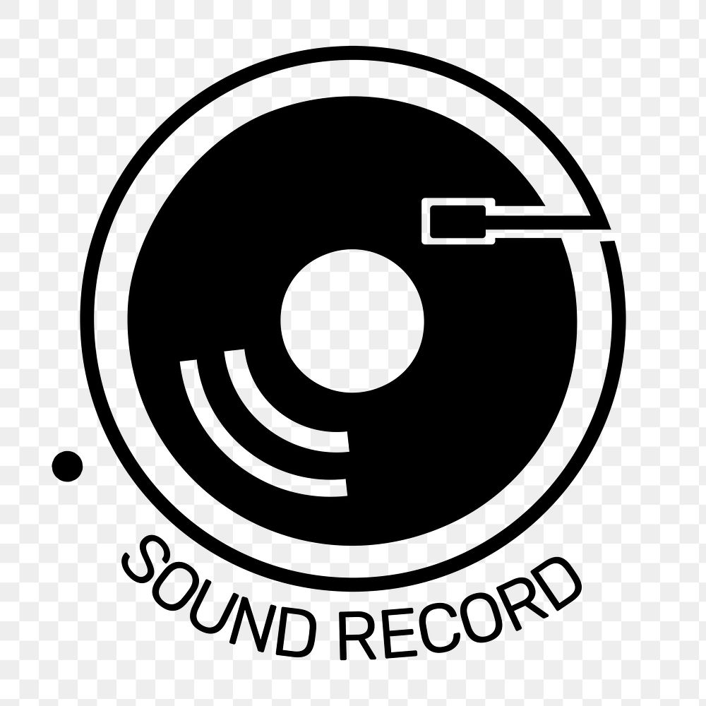 Png vinyl record logo flat design with sound record text in black