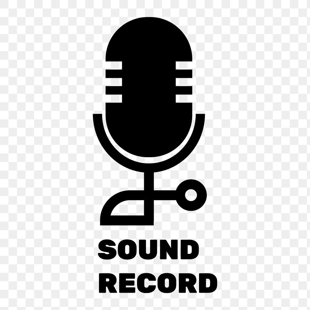 Microphone png logo flat design with sound record text in black