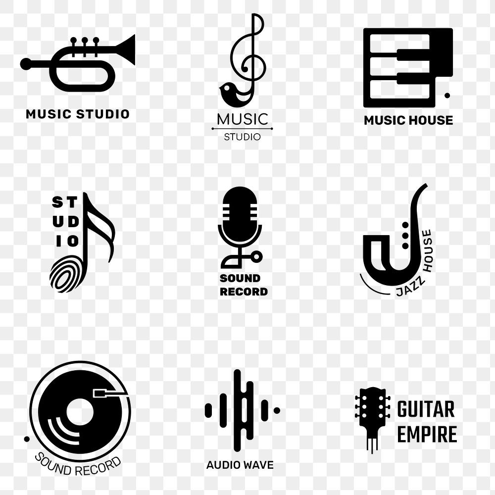 Png music icon minimal design set in black with text