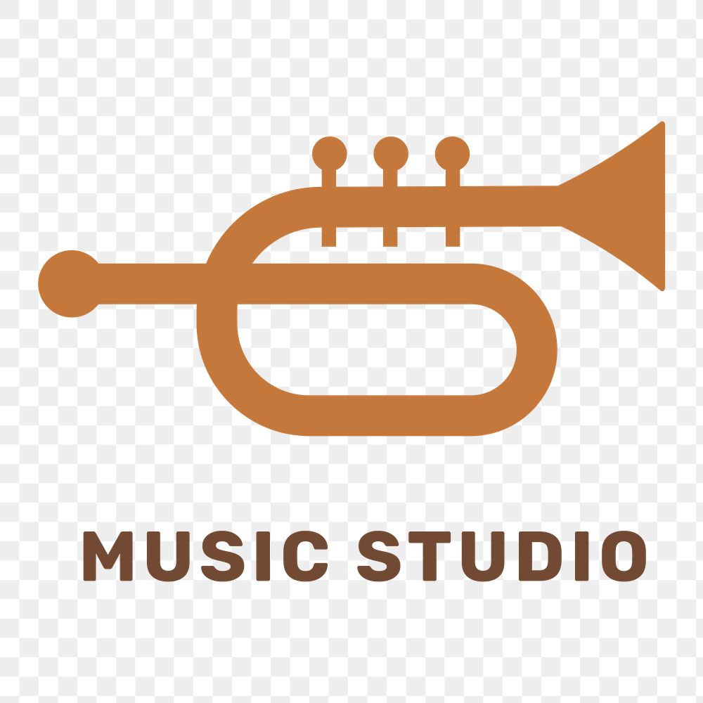 Trumpet png logo flat design with music studio text