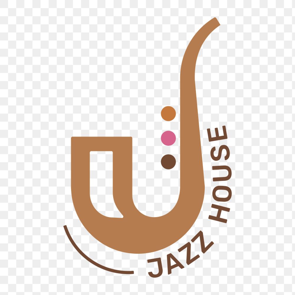 Png saxophone music logo flat design with jazz house text