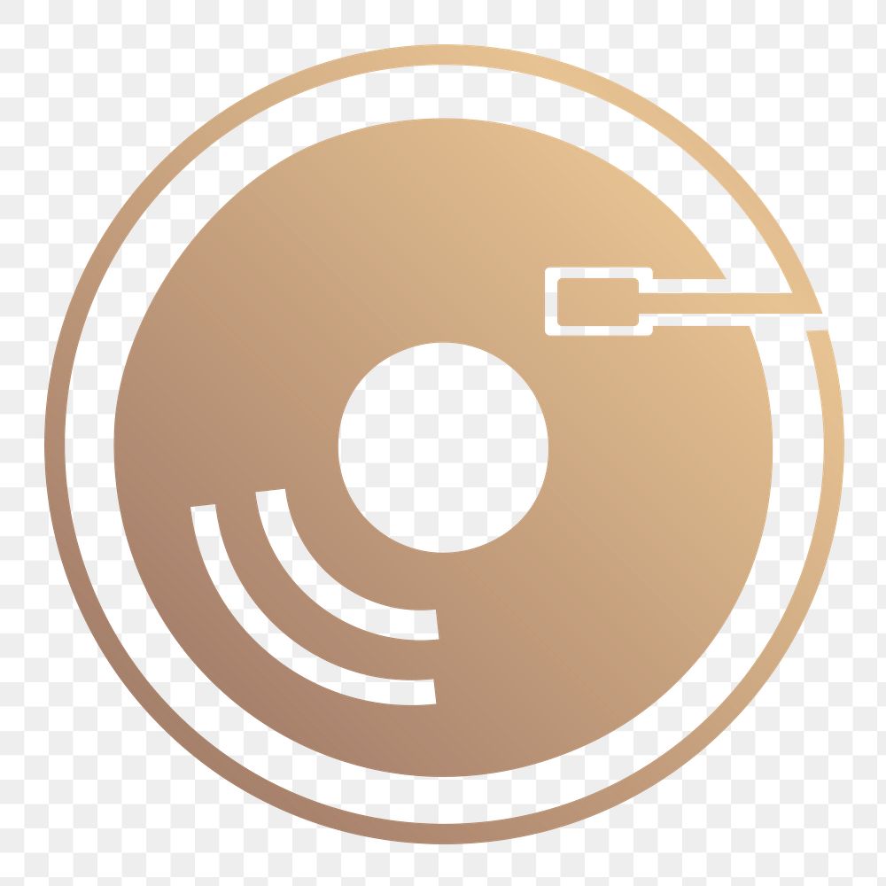 Png vinyl record icon minimal design in gold 